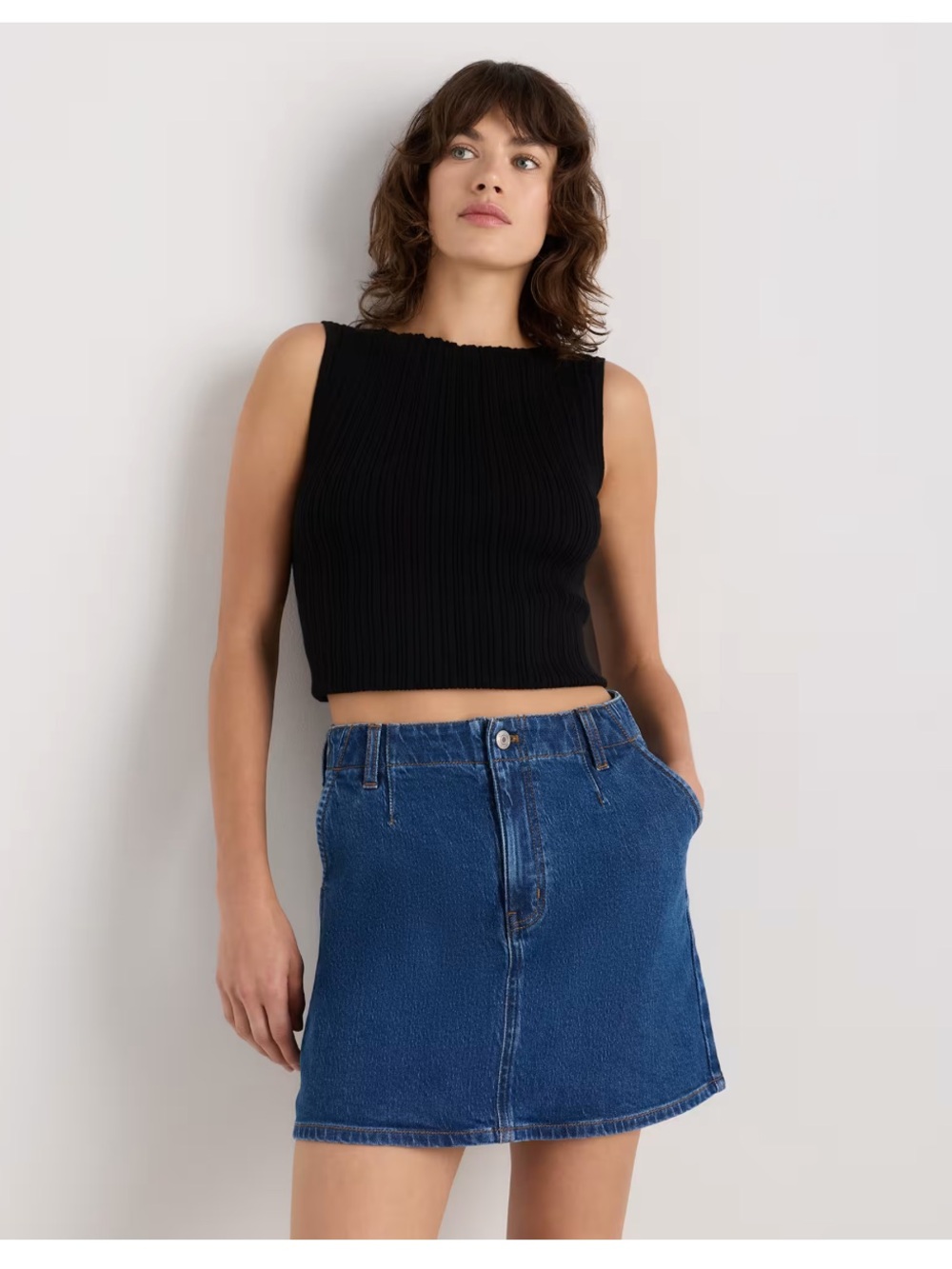Quince Stretch Denim Mini Skirt in Obsidian Blue